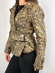 2000s Leopard Print Belted Jacket - S/M