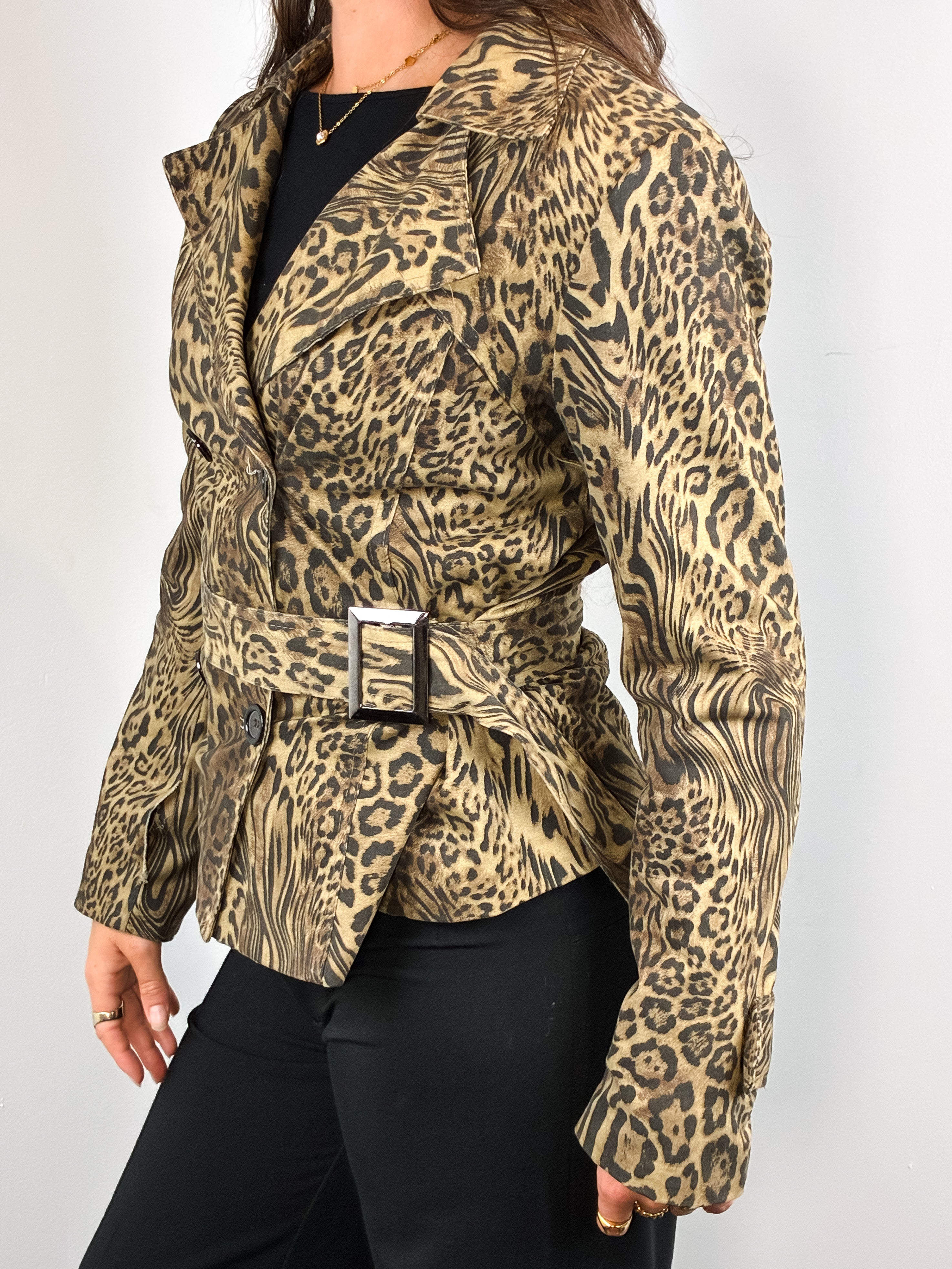 2000s Leopard Print Belted Jacket - S/M