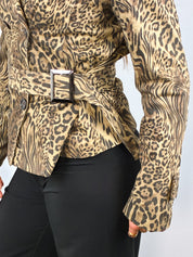 2000s Leopard Print Belted Jacket - S/M