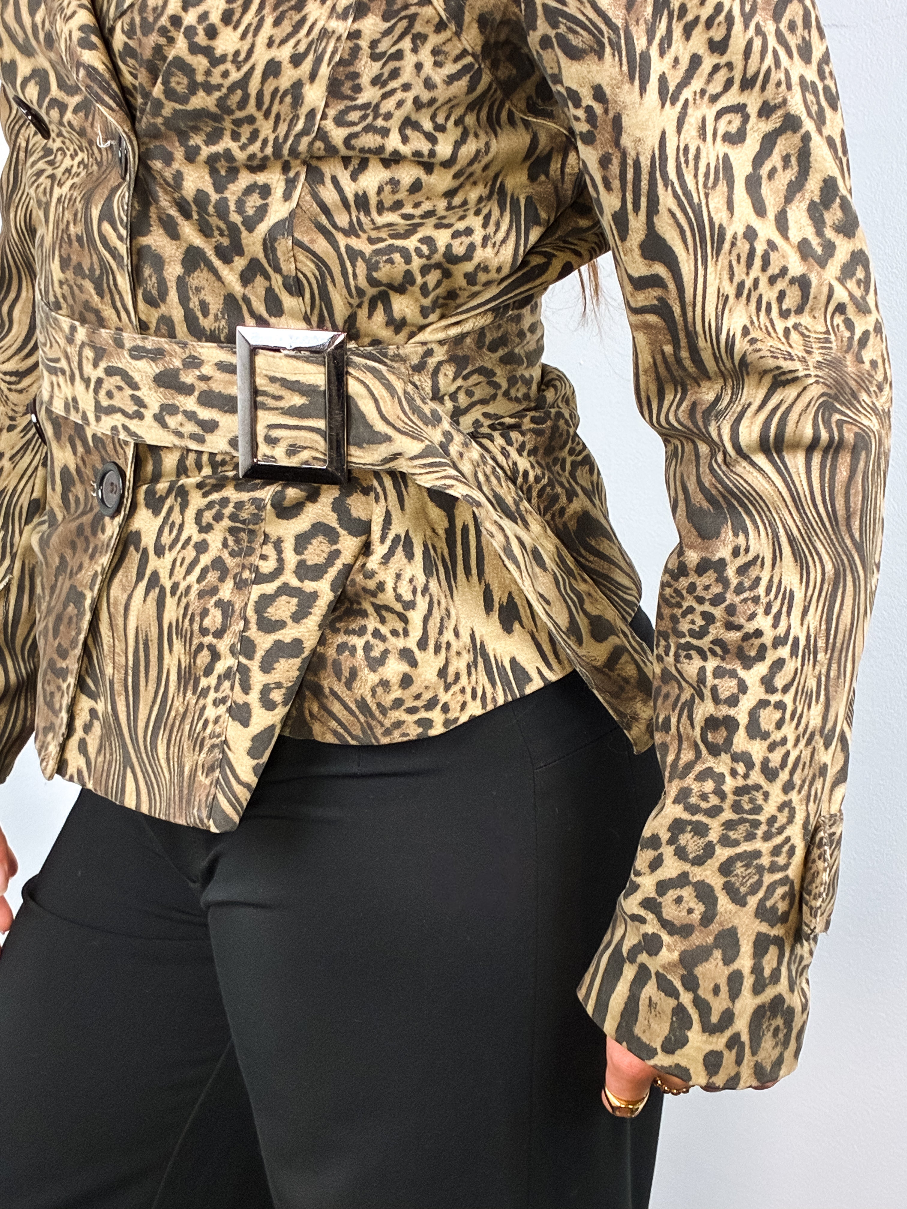 2000s Leopard Print Belted Jacket - S/M