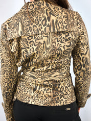 2000s Leopard Print Belted Jacket - S/M