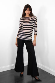 2000s Black & White Sequin Striped Crochet Knit Top - S-M
