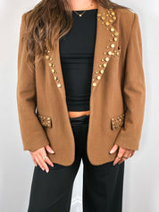 Alberta 1980s Gold Studded Tobacco Brown Blazer - M/L