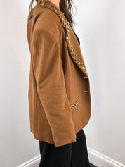 Alberta 1980s Gold Studded Tobacco Brown Blazer - M/L