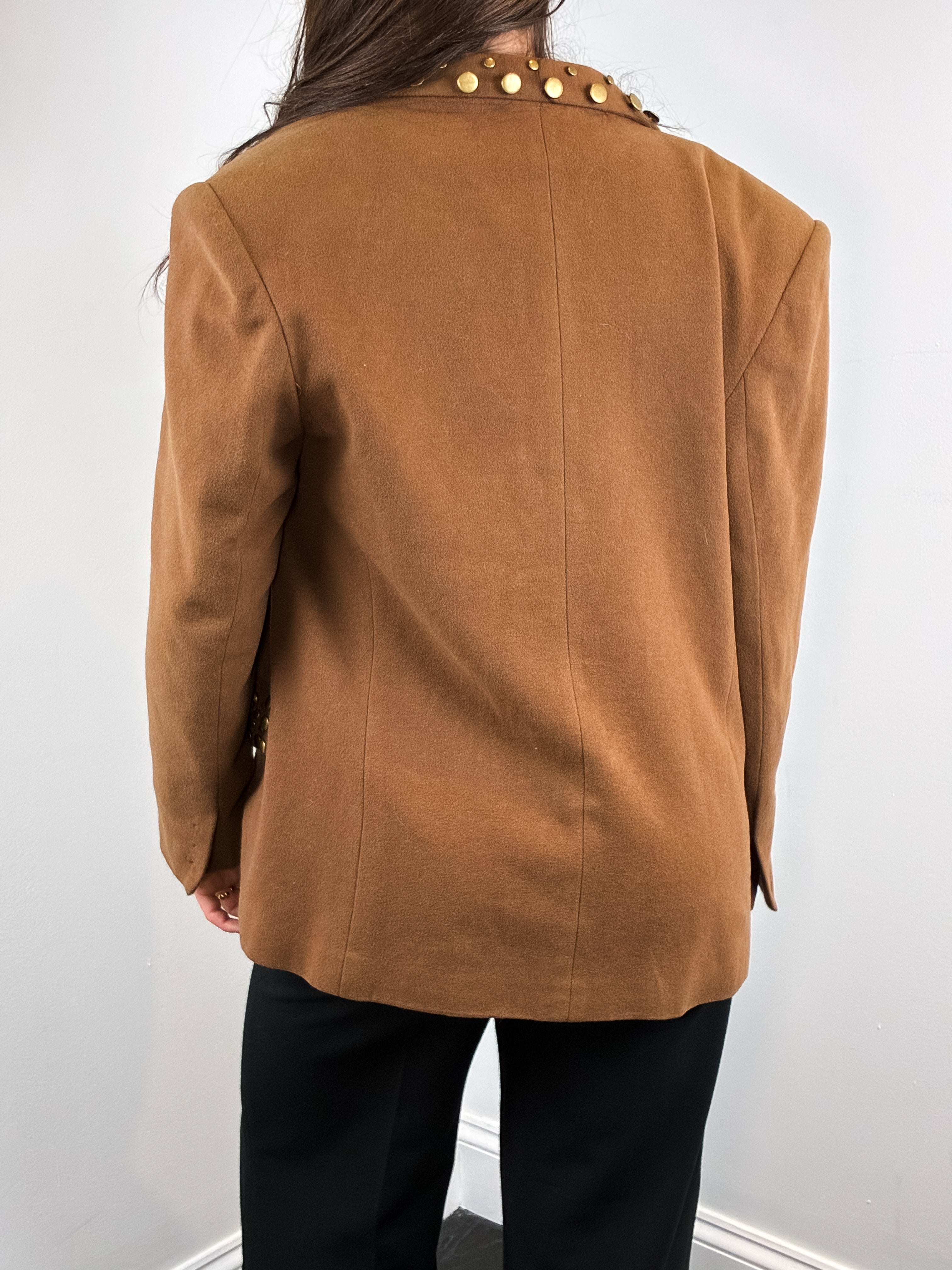 Alberta 1980s Gold Studded Tobacco Brown Blazer - M/L