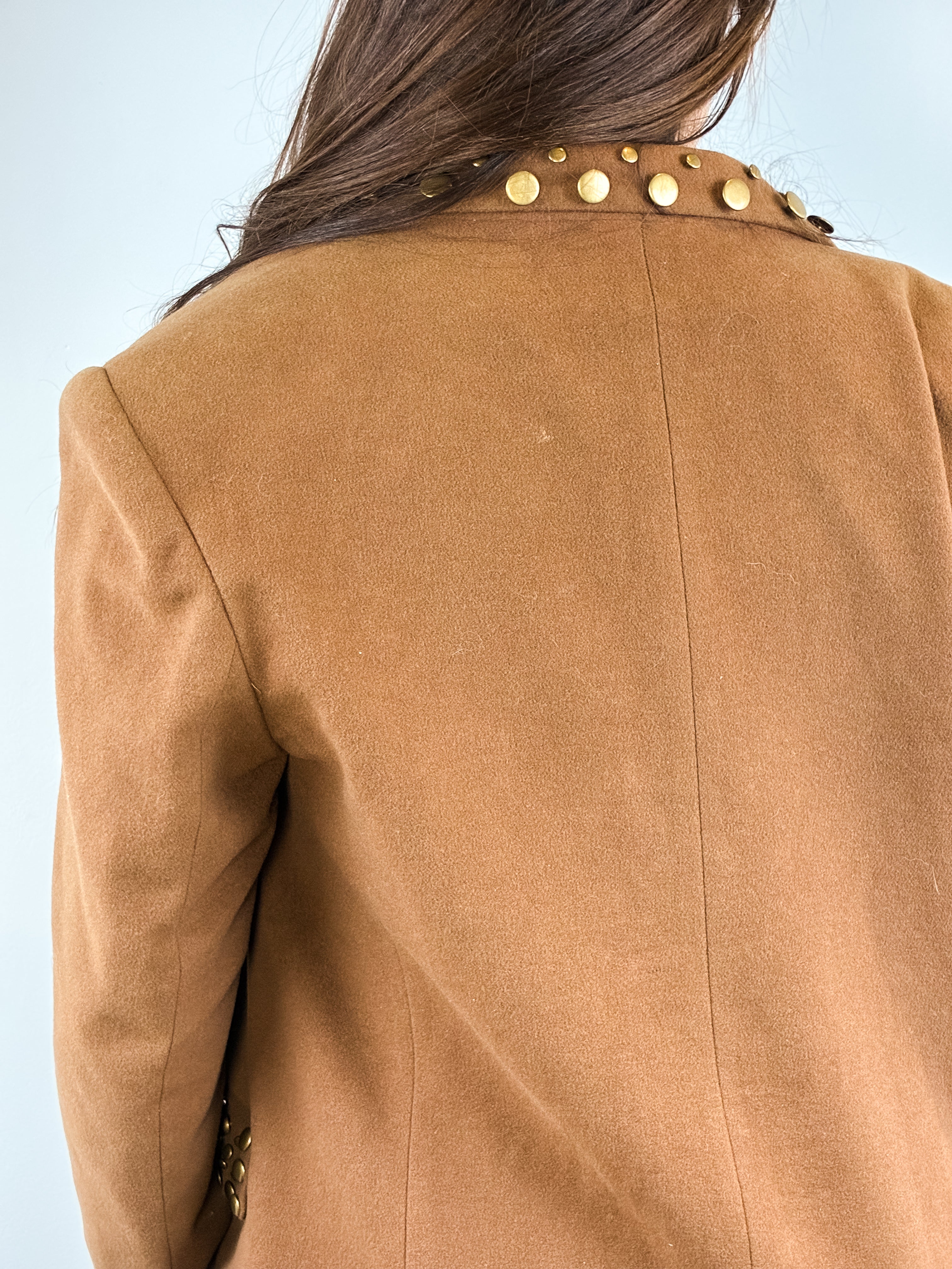 Alberta 1980s Gold Studded Tobacco Brown Blazer - M/L