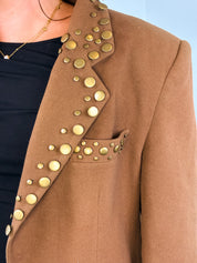 Alberta 1980s Gold Studded Tobacco Brown Blazer - M/L