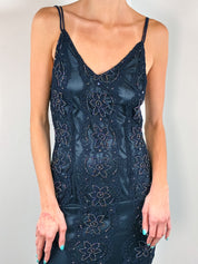 Fioretti 2000s Navy Beaded Lace Fishtail Midi Dress - XS/S