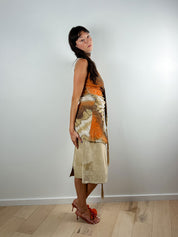 Roberto Cavalli Brown & Orange Abstract Print Dress with Matching Scarf