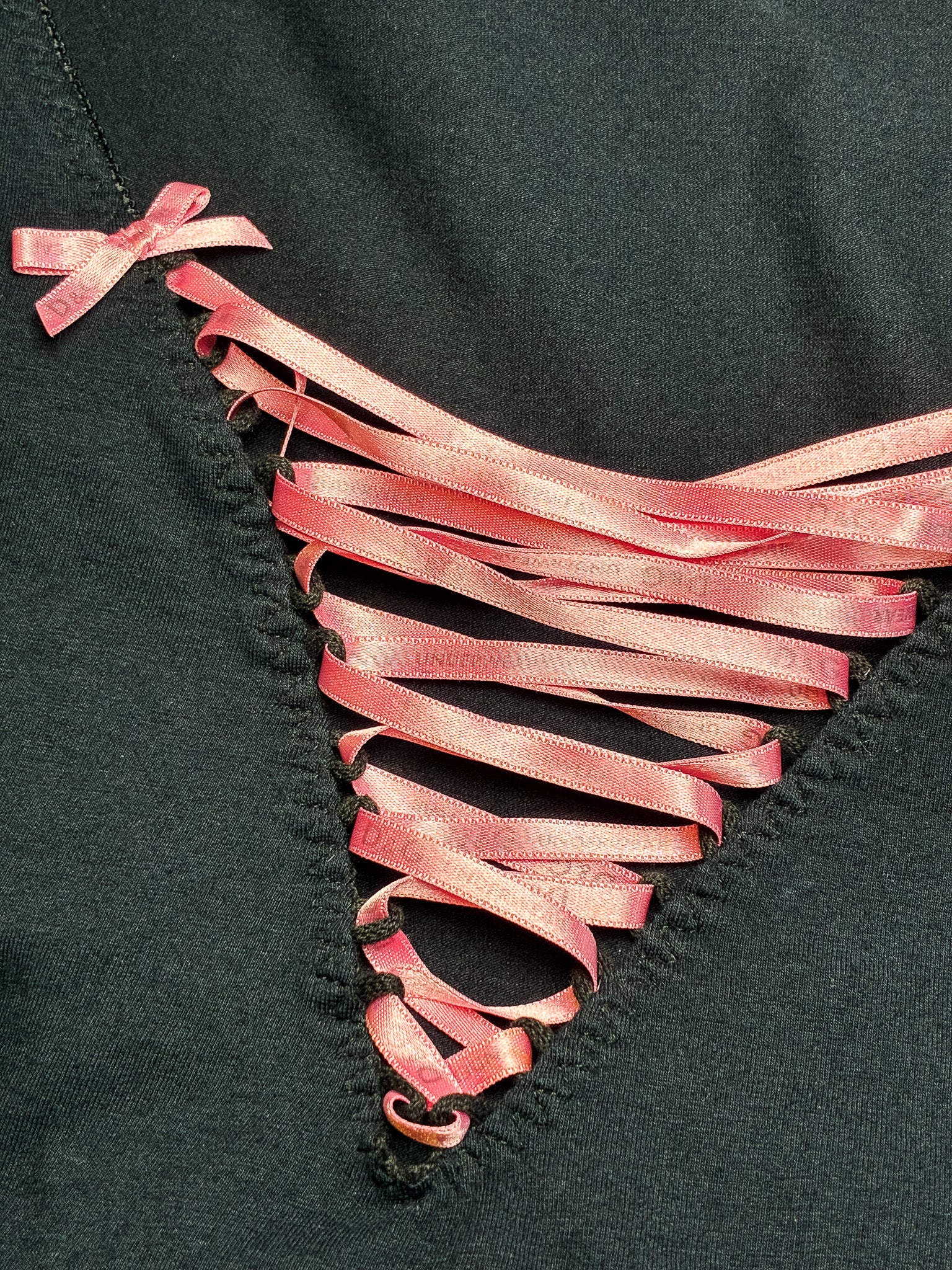 D&G Dolce & Gabbana 2000s Black Lace-Up Pink Ribbon Tank - S/M