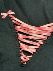 D&G Dolce & Gabbana 2000s Black Lace-Up Pink Ribbon Tank - S/M