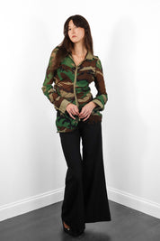 Nolita 2000s Sheer Camo Print Ruched Button-Up Shirt - S-M