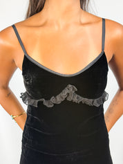 Germano Zama 2000s Black Velvet & Chiffon Ruffle Mini Dress - XS/S