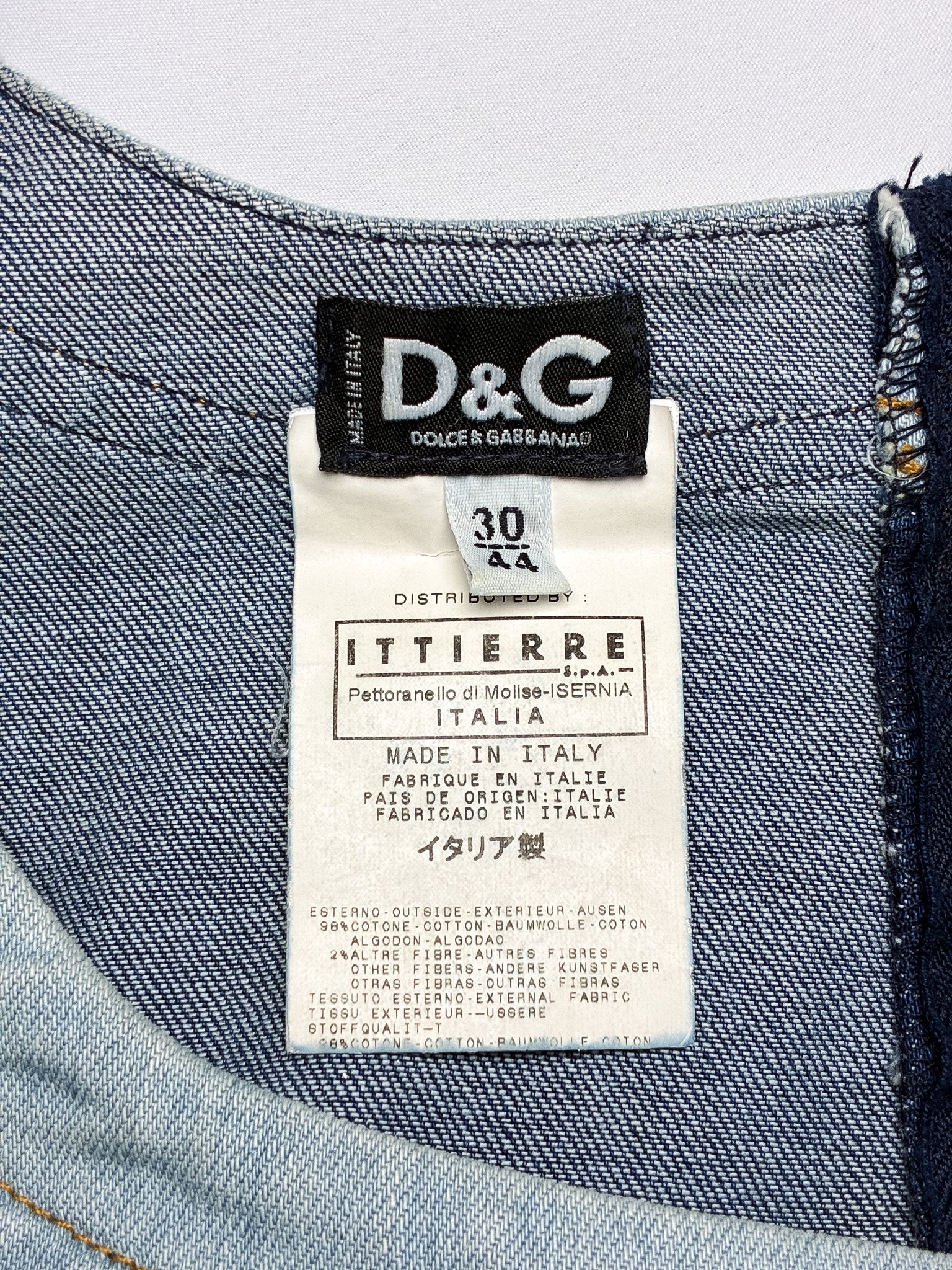 D&G Dolce & Gabbana 2000s Denim Two-Tone Colorblock Mini Dress - S/M