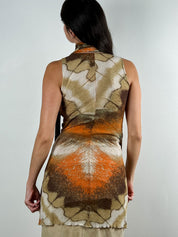 Roberto Cavalli Brown & Orange Abstract Print Dress with Matching Scarf