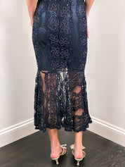Fioretti 2000s Navy Beaded Lace Fishtail Midi Dress - XS/S