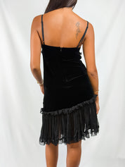 Germano Zama 2000s Black Velvet & Chiffon Ruffle Mini Dress - XS/S