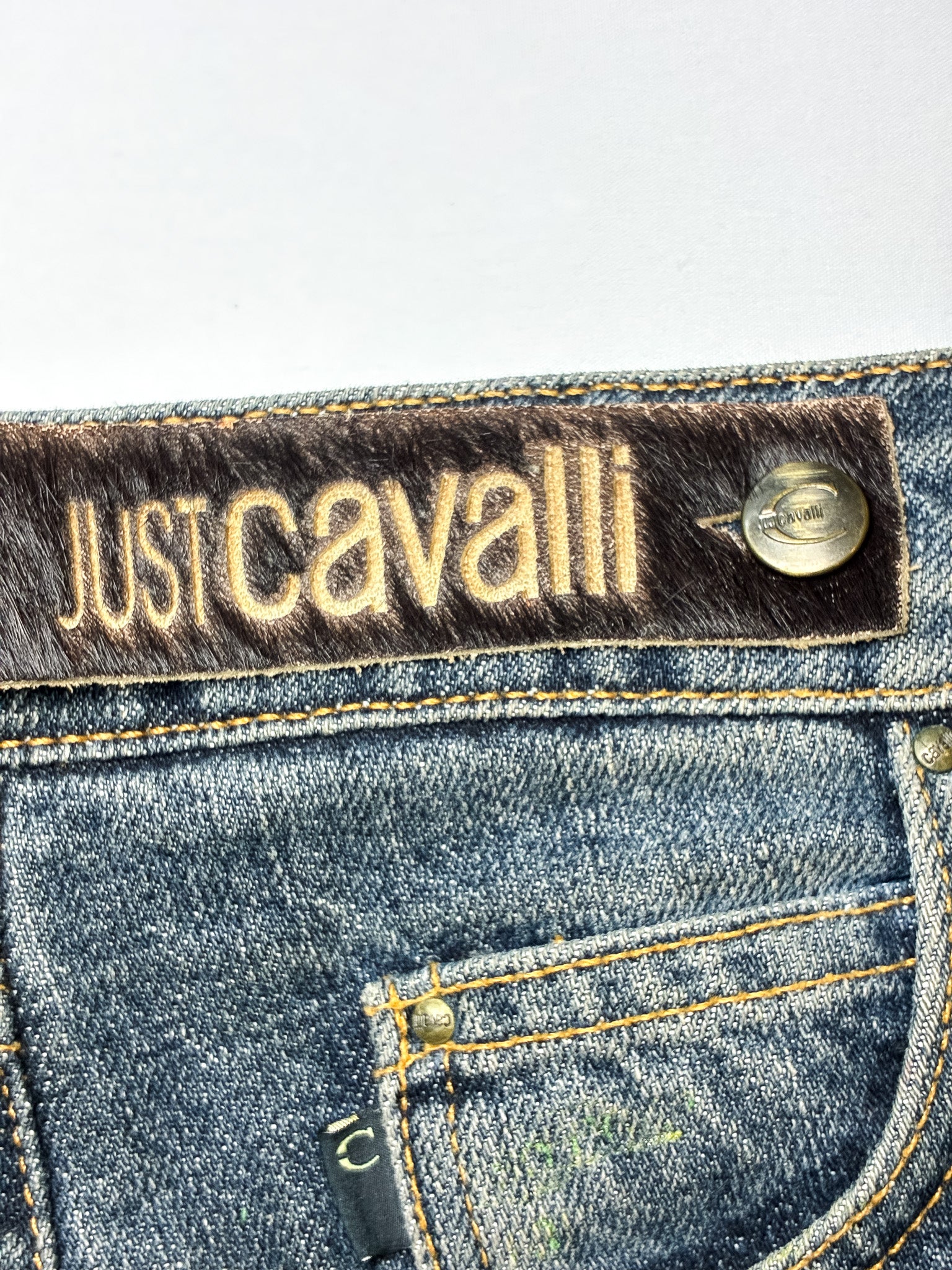 Just Cavalli 2000s Hand-Painted Green Floral Bootcut Jeans - W30