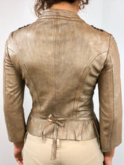 Nolita 2000s Light Tan Studded Leather Jacket with Dragon Appliqué - S