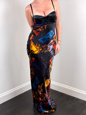 Iceberg 2000s Black Multicolor Print Silk Mermaid Gown - M