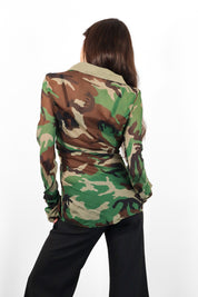 Nolita 2000s Sheer Camo Print Ruched Button-Up Shirt - S-M