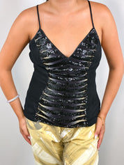Just Cavalli 2000s Black Tiger Sequin Panel Cami - S/M