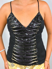 Just Cavalli 2000s Black Tiger Sequin Panel Cami - S/M