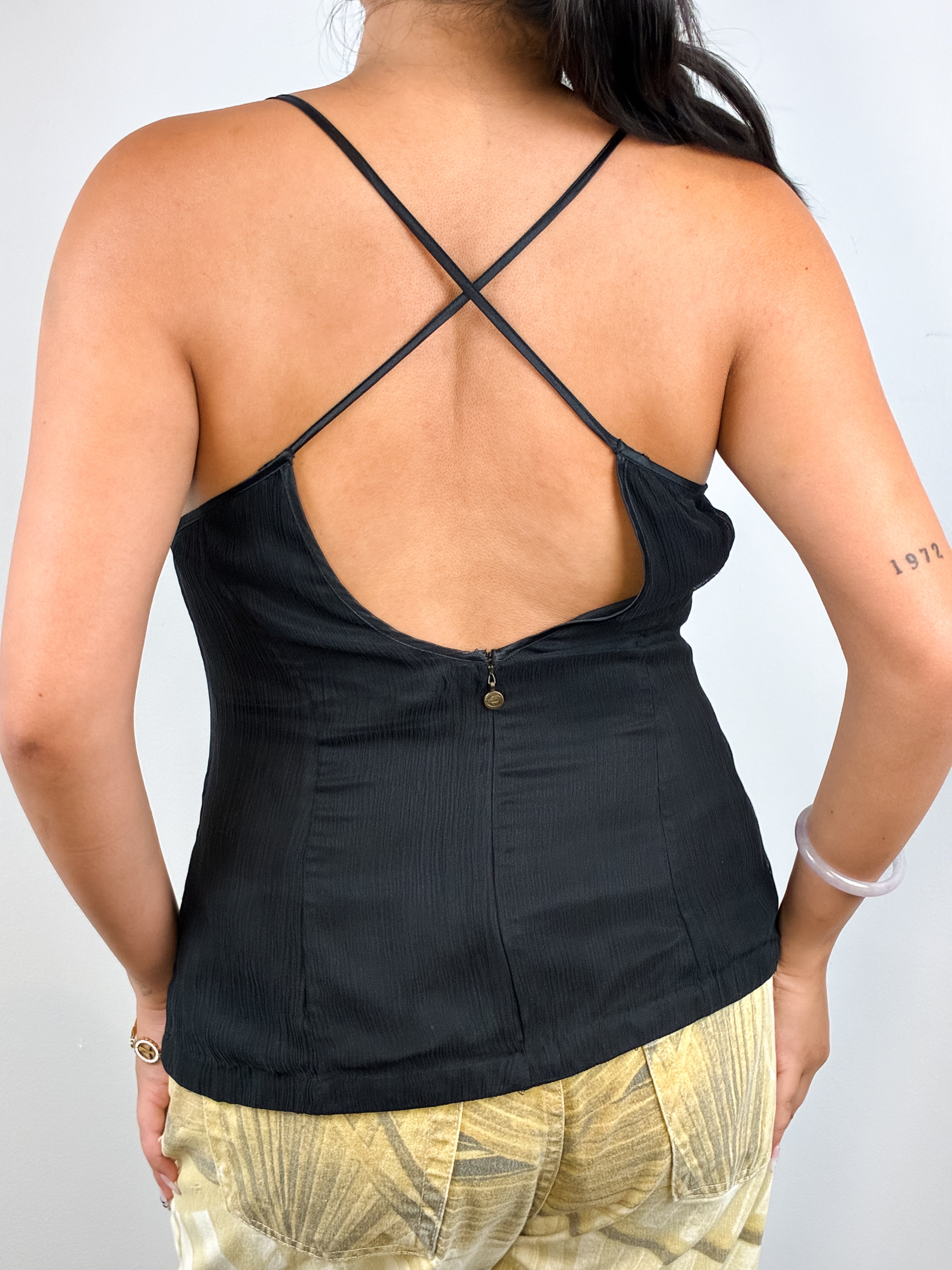 Just Cavalli 2000s Black Tiger Sequin Panel Cami - S/M