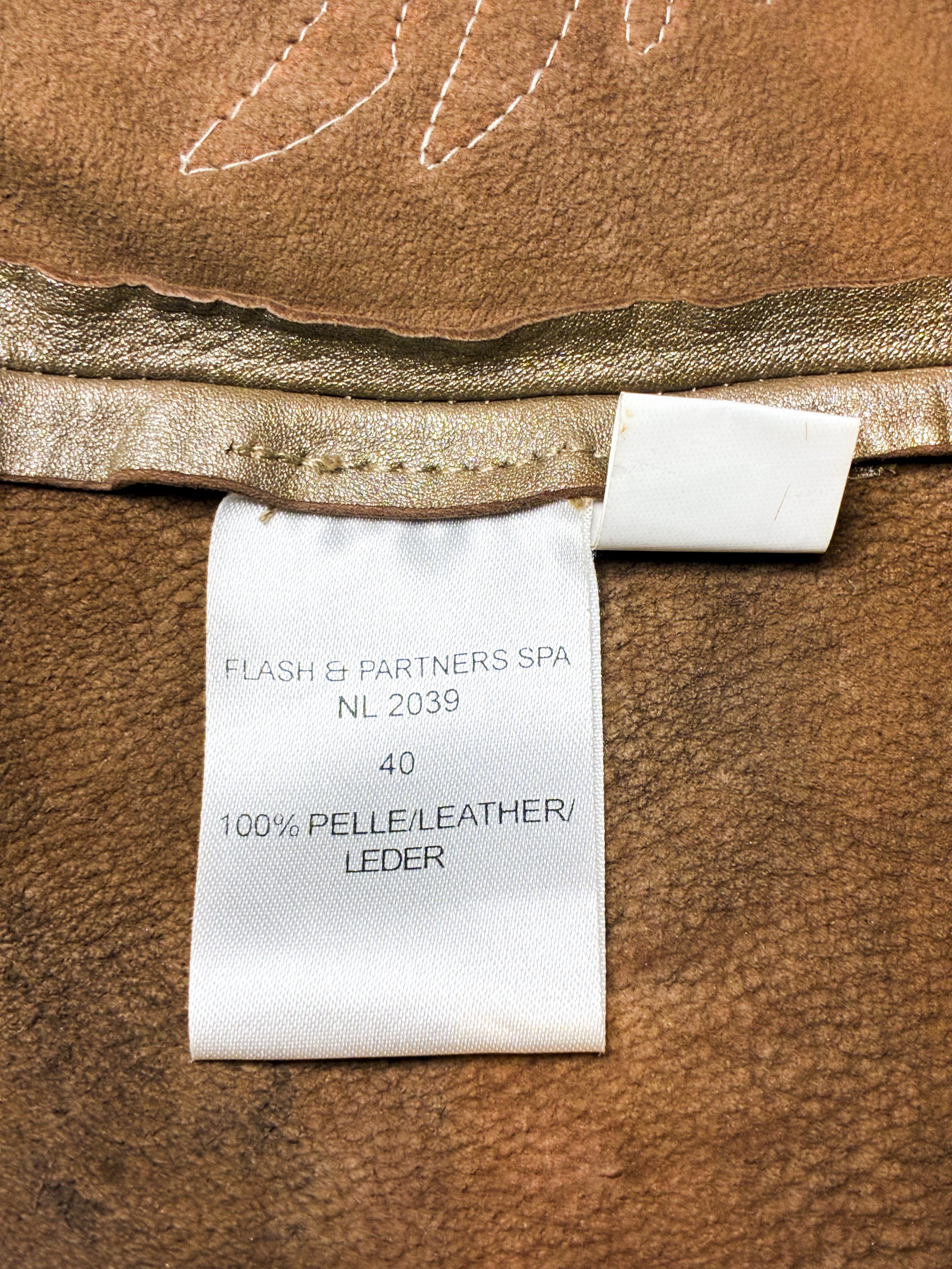 Nolita 2000s Light Tan Studded Leather Jacket with Dragon Appliqué - S