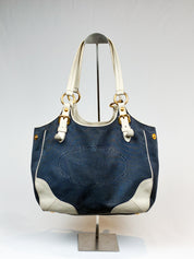 Prada 2000s Navy Denim Jacquard Logo Shoulder Bag
