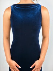 Nicole Miller 1990s Navy Stretch Velvet Cowl Back Petite Gown - XXS