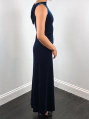 Nicole Miller 1990s Navy Stretch Velvet Cowl Back Petite Gown - XXS