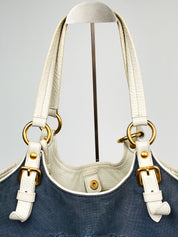 Prada 2000s Navy Denim Jacquard Logo Shoulder Bag