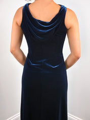 Nicole Miller 1990s Navy Stretch Velvet Cowl Back Petite Gown - XXS