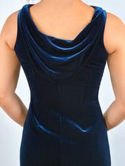 Nicole Miller 1990s Navy Stretch Velvet Cowl Back Petite Gown - XXS