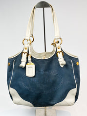 Prada 2000s Navy Denim Jacquard Logo Shoulder Bag
