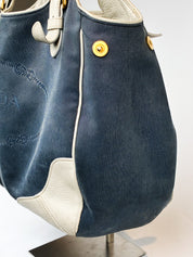 Prada 2000s Navy Denim Jacquard Logo Shoulder Bag