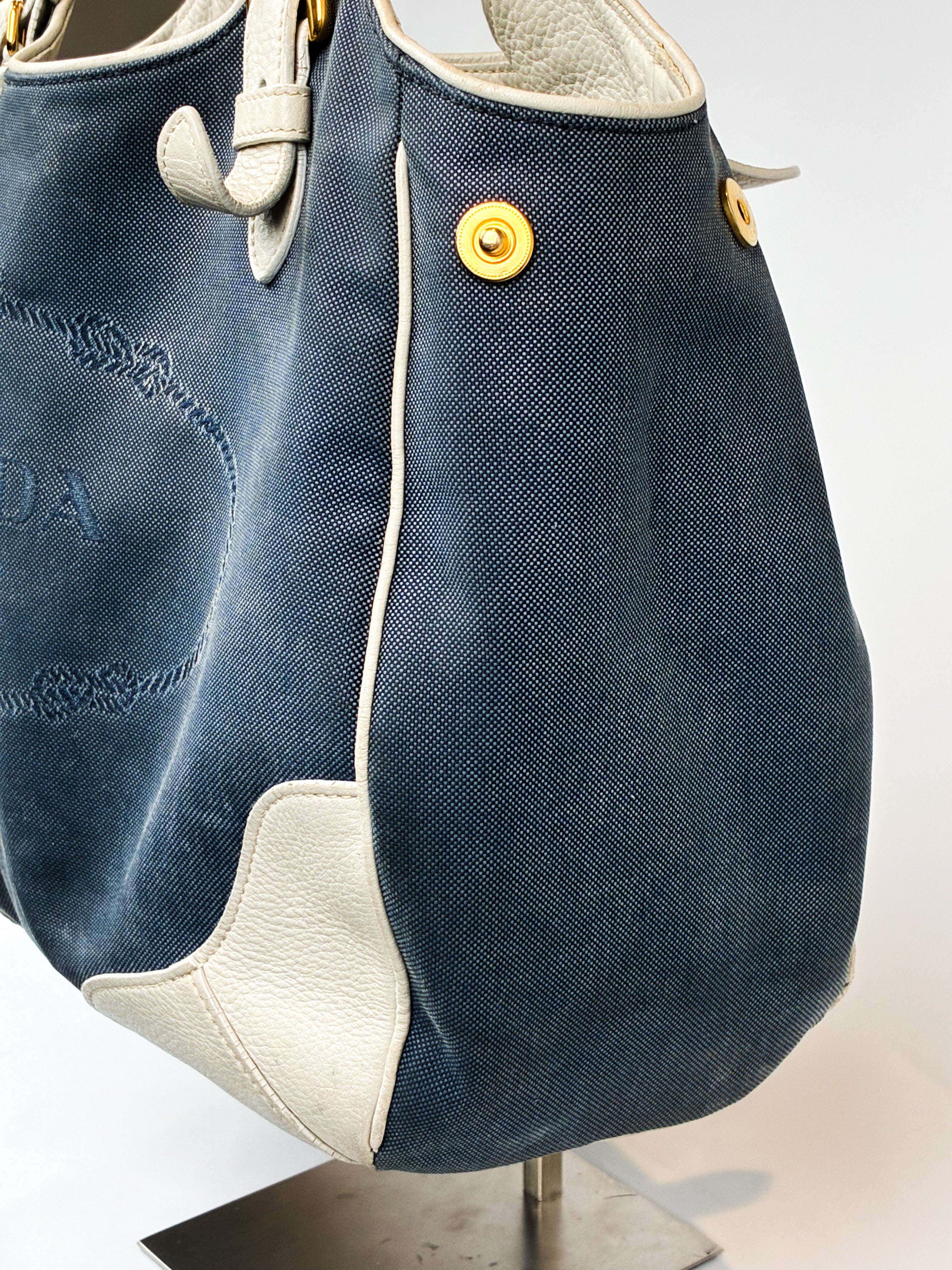 Prada 2000s Navy Denim Jacquard Logo Shoulder Bag
