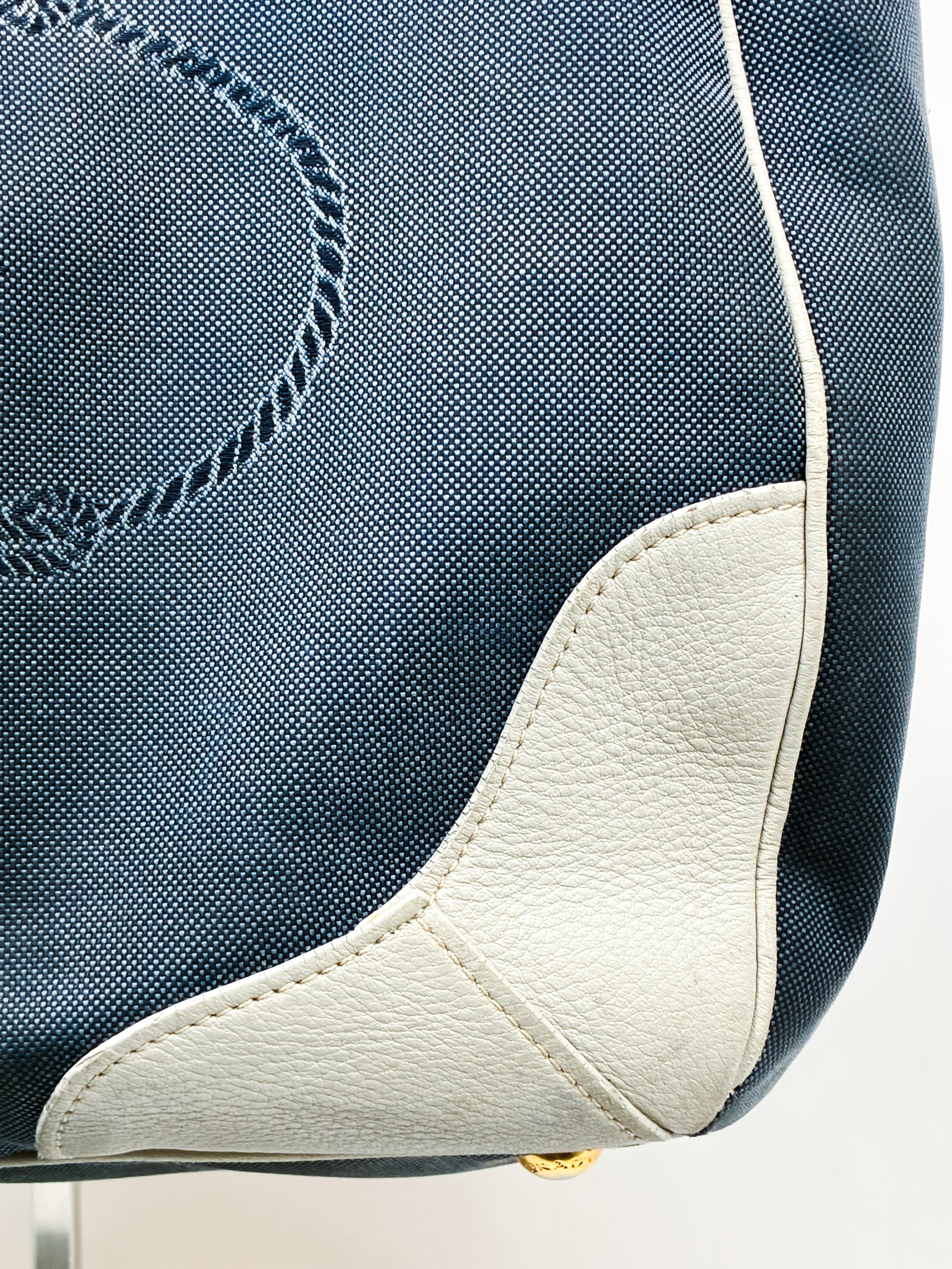 Prada 2000s Navy Denim Jacquard Logo Shoulder Bag