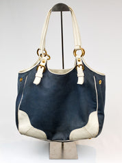 Prada 2000s Navy Denim Jacquard Logo Shoulder Bag