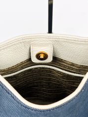Prada 2000s Navy Denim Jacquard Logo Shoulder Bag