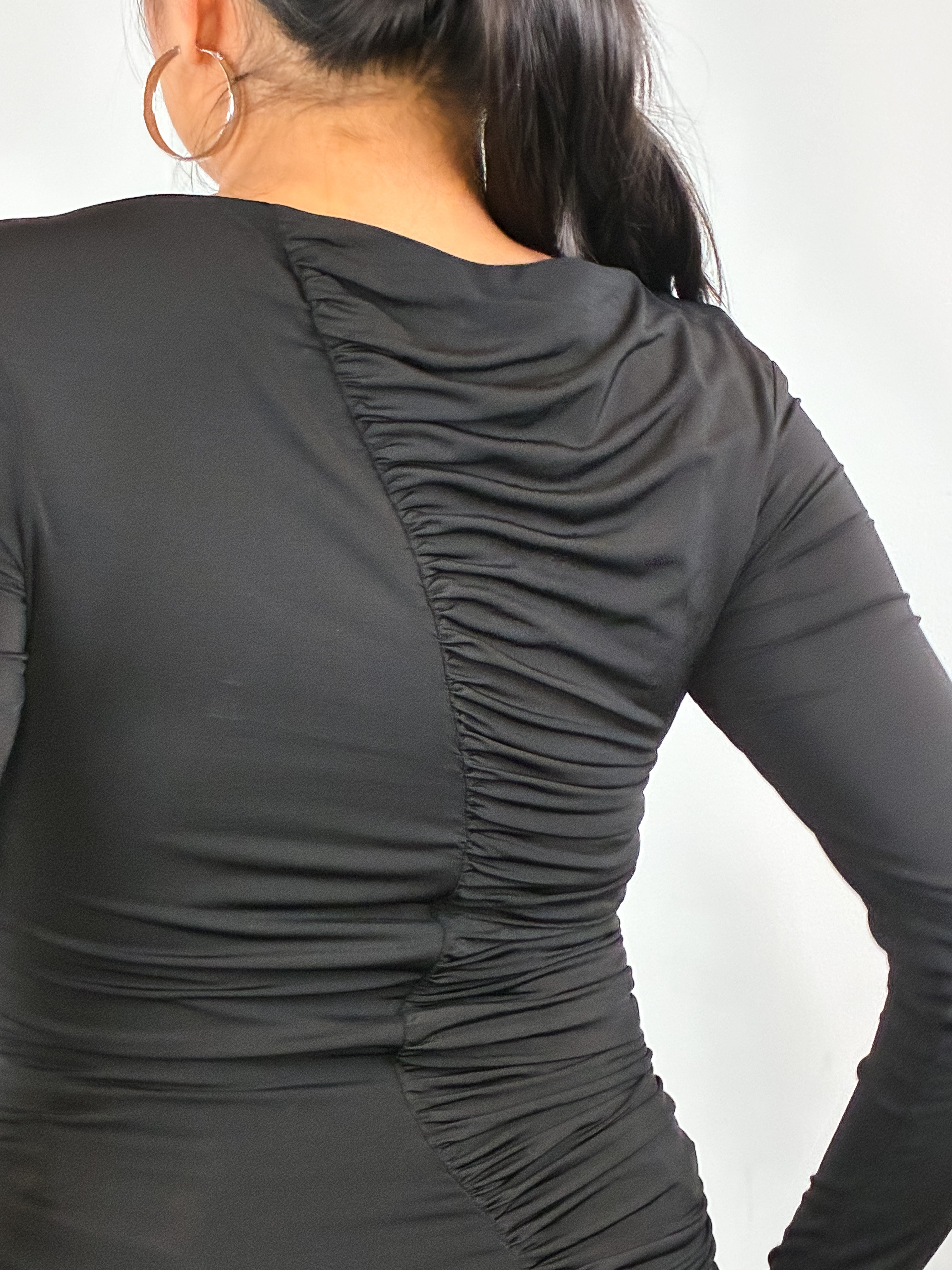 Patrizia Pepe 2000s Black Ruched V-Neck Long Sleeve Top - S/M