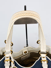 Prada 2000s Navy Denim Jacquard Logo Shoulder Bag