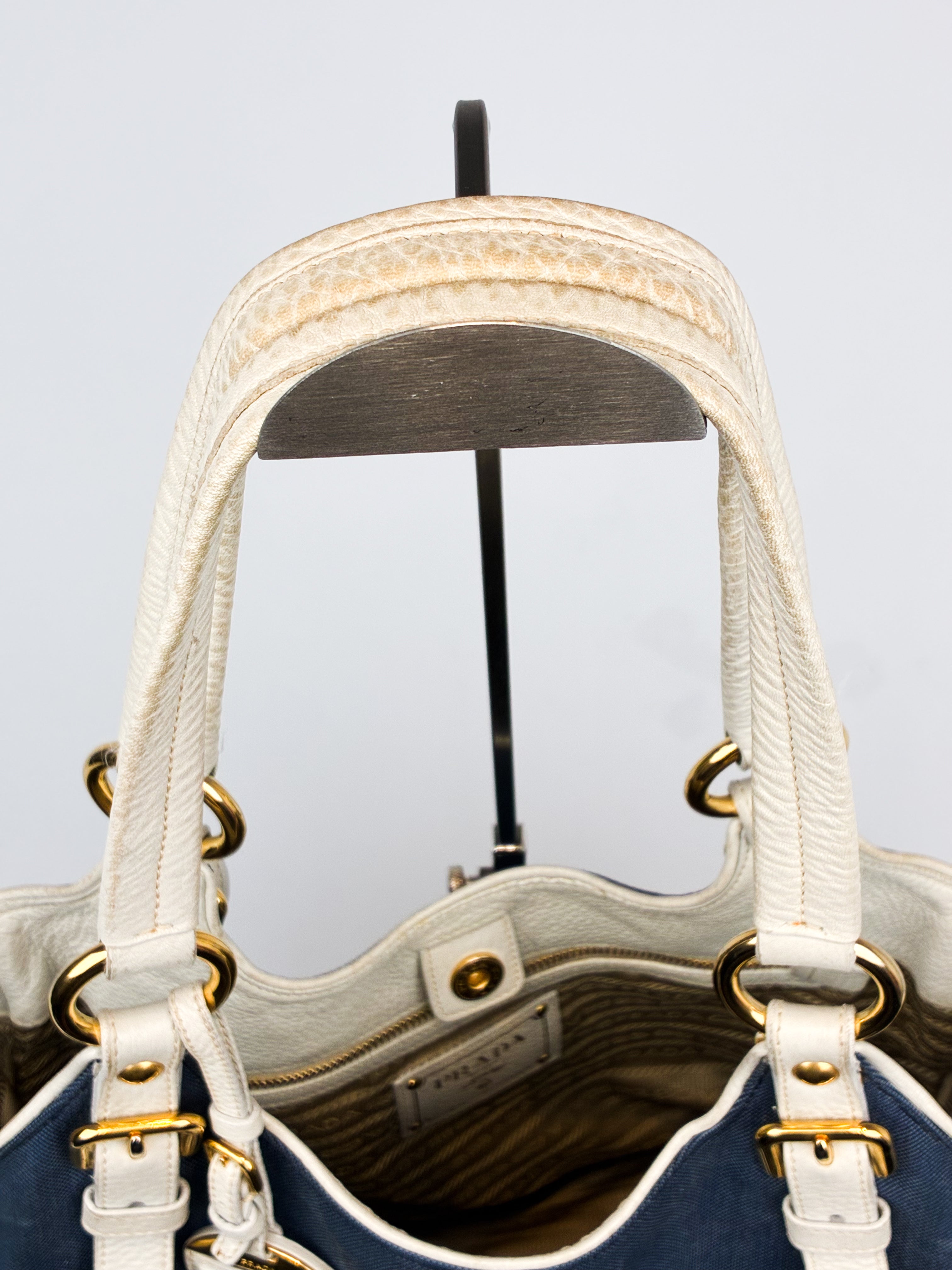 Prada 2000s Navy Denim Jacquard Logo Shoulder Bag