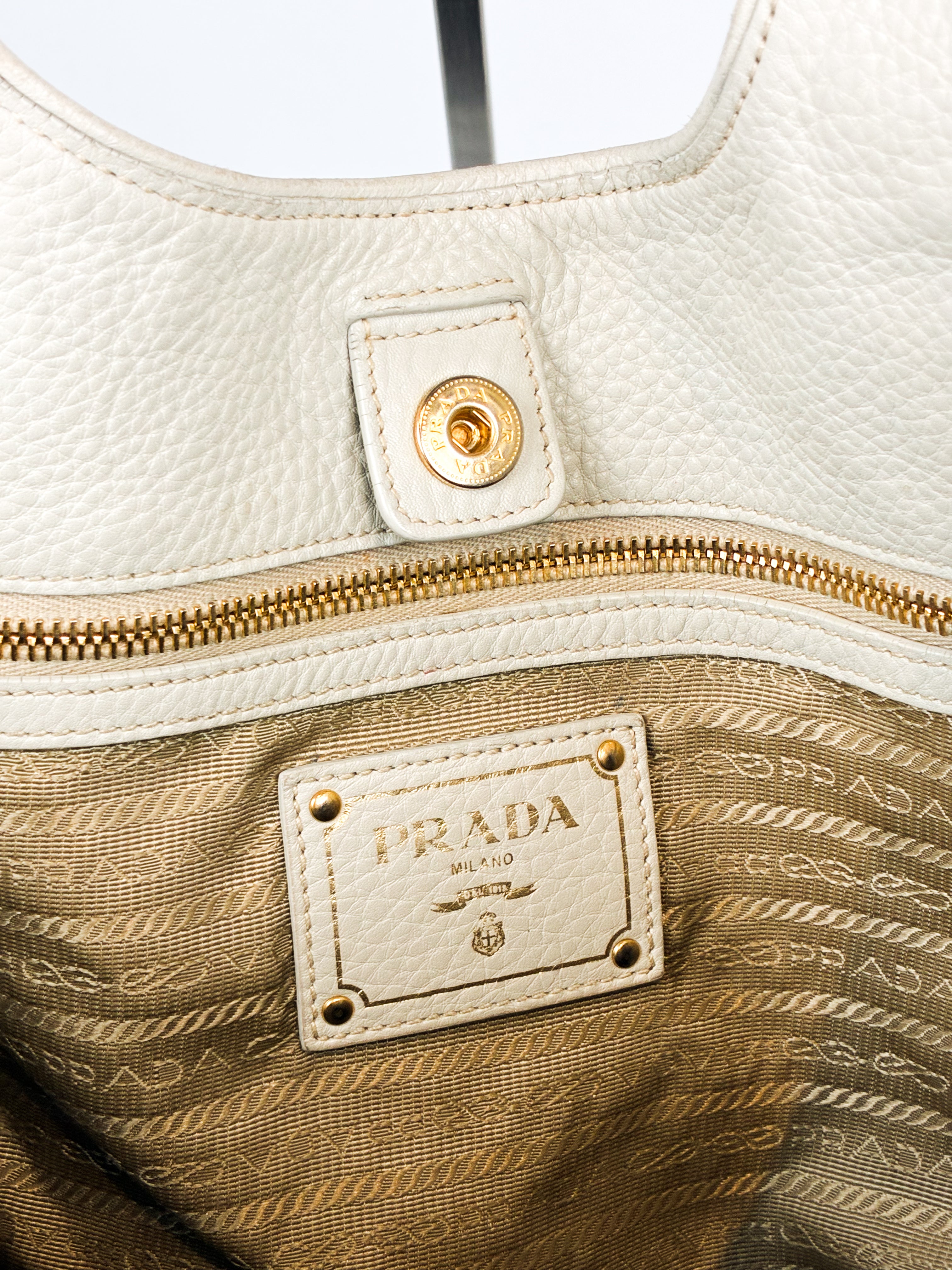 Prada 2000s Navy Denim Jacquard Logo Shoulder Bag