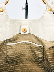 Prada 2000s Navy Denim Jacquard Logo Shoulder Bag