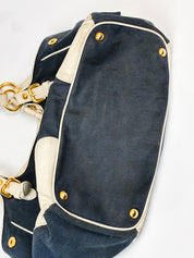 Prada 2000s Navy Denim Jacquard Logo Shoulder Bag
