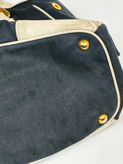 Prada 2000s Navy Denim Jacquard Logo Shoulder Bag