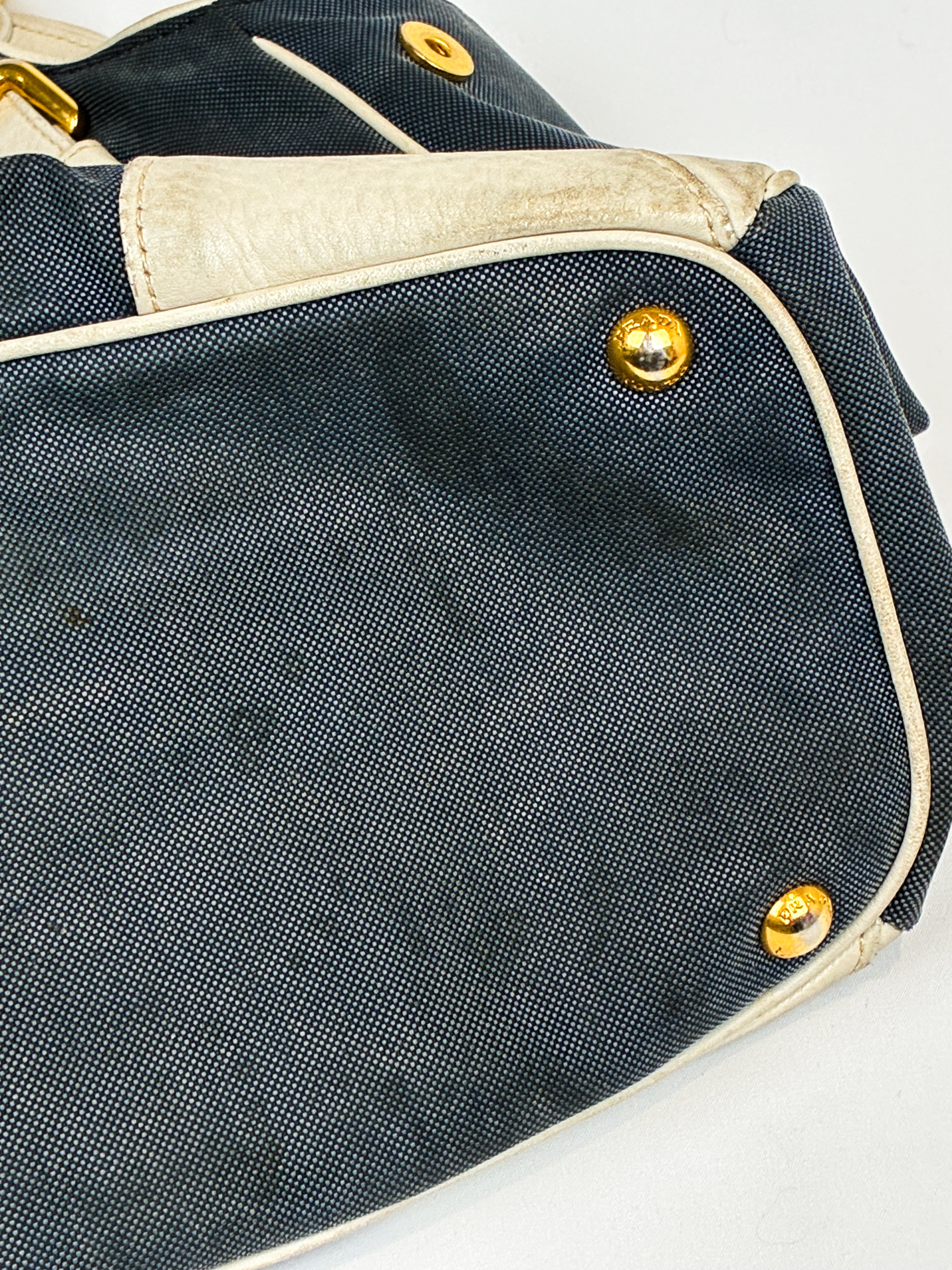 Prada 2000s Navy Denim Jacquard Logo Shoulder Bag