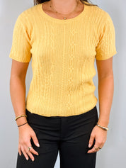 Chloé Yellow Cable Knit Short Sleeve Sweater - S/M